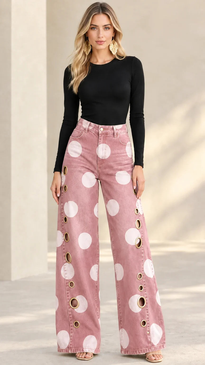 Alia - Premium Polka-Dot Wide-Leg Jeans