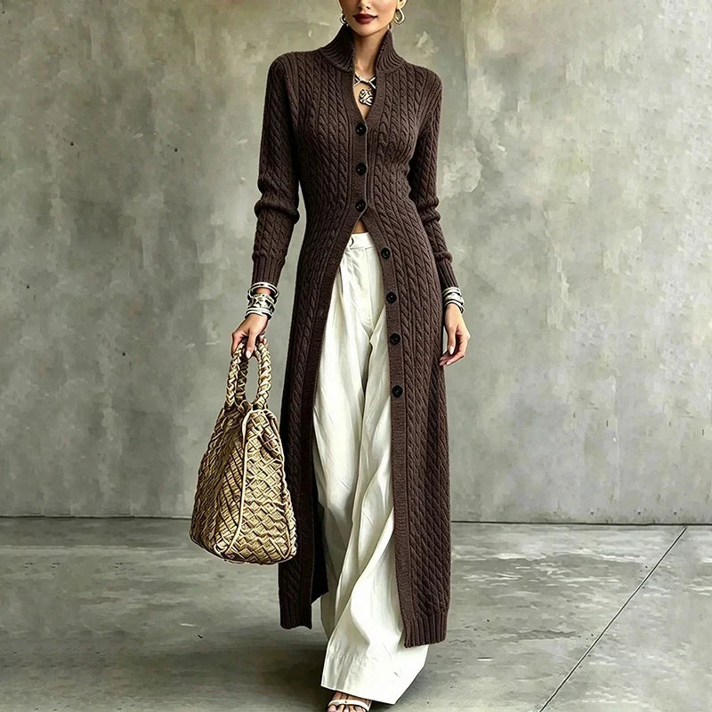 Queenie - Cable-Knit Long Cardigan