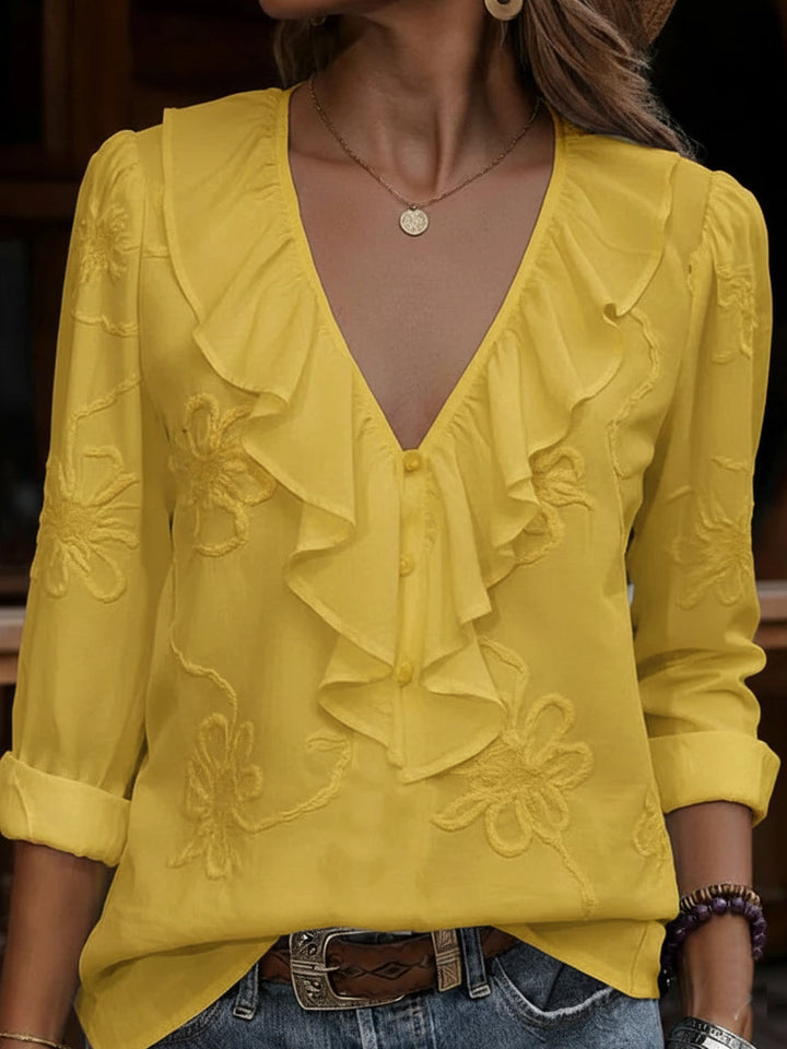 Nalevia - Soft-Touch V-Neck Long Sleeve Top