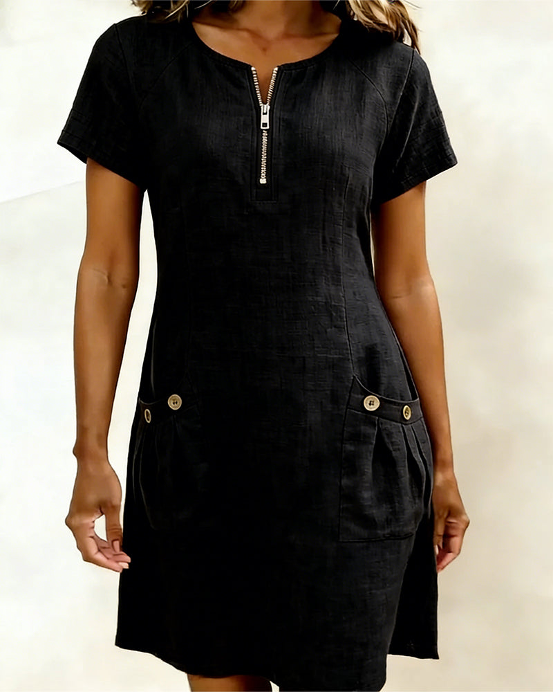 Dariae - Linen-Blend A-Line Dress