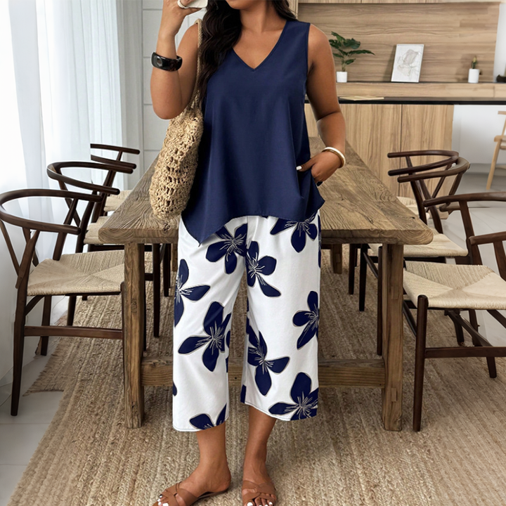 Marissa - Soft-Touch Asymmetric Top & Floral Capri Set