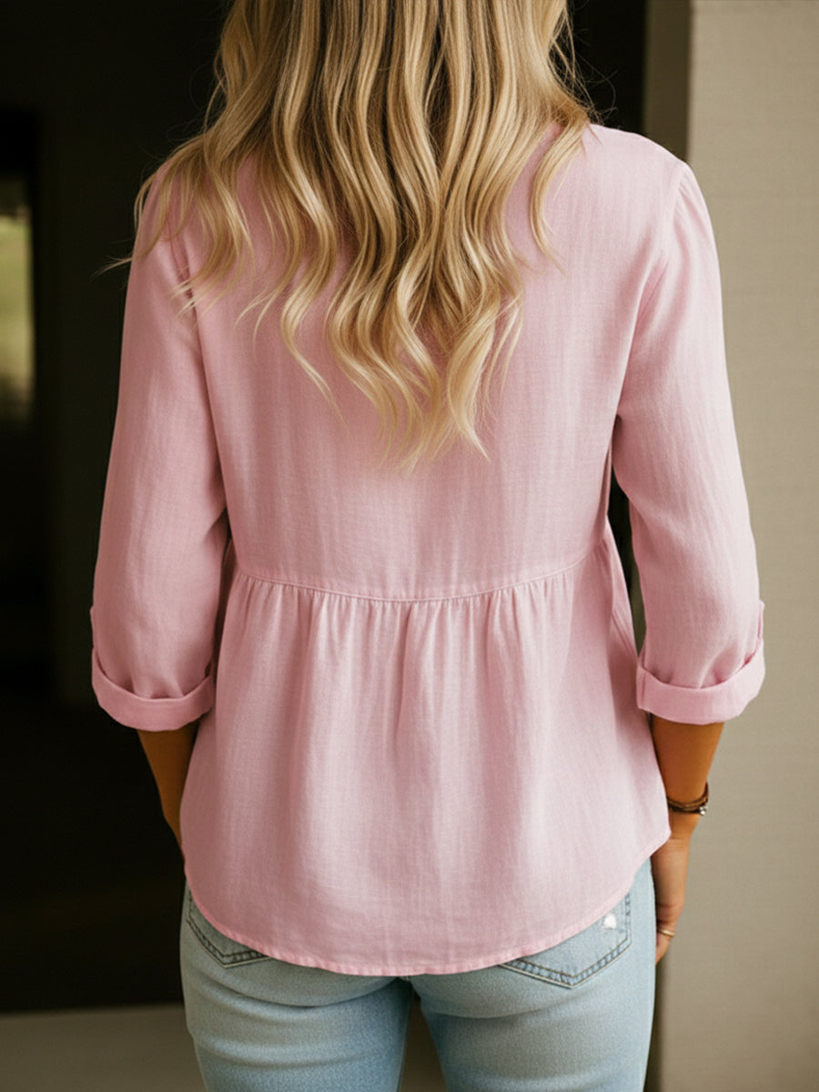 Elinna - Button-Up V-Neck Shirt