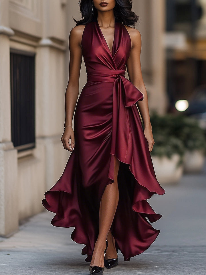 Denira - Lustrous Draped Wrap Dress