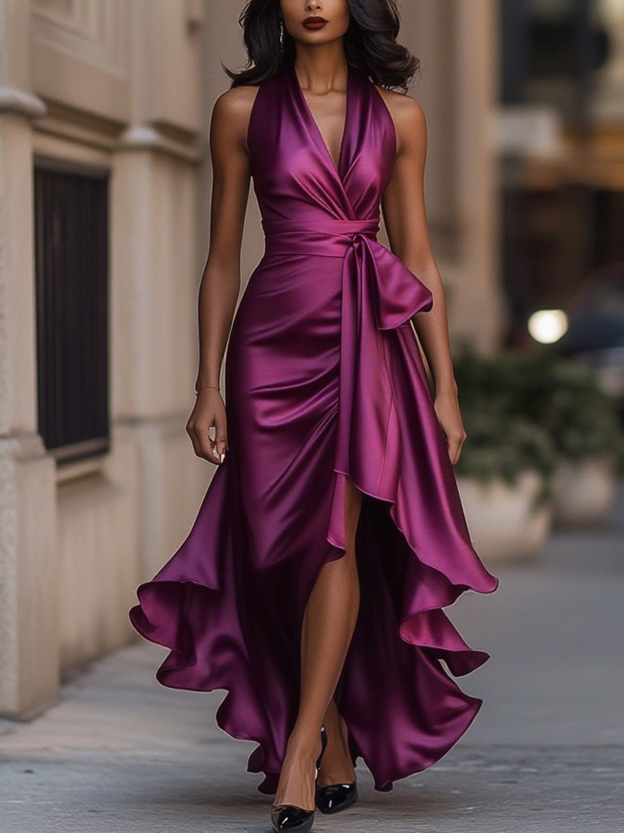 Denira - Lustrous Draped Wrap Dress