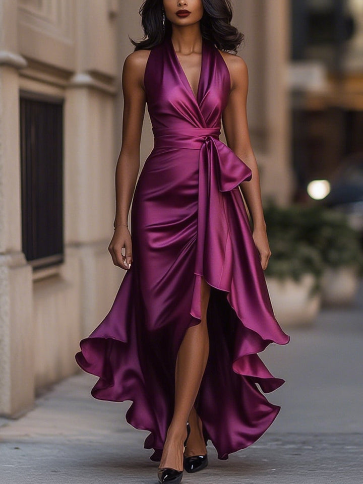 Denira - Lustrous Draped Wrap Dress