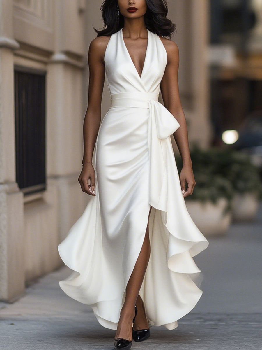 Denira - Lustrous Draped Wrap Dress