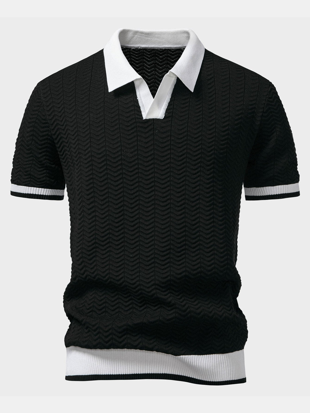 Arleno - Textured V-Neck Knit Polo