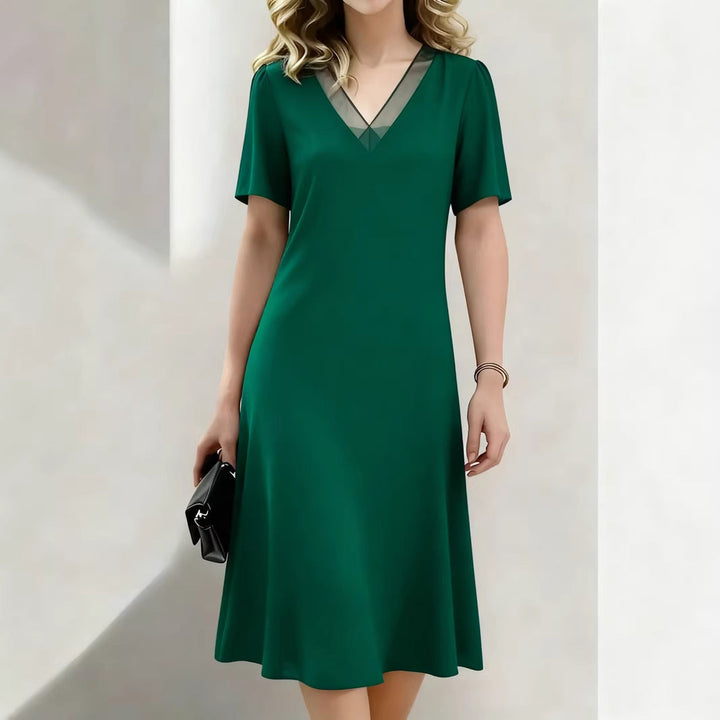 Brina - V-Neck Midi Dress Short Sleeve