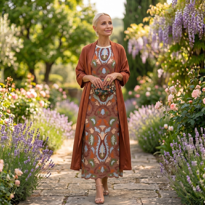 Lilith - Printed Midi Dress and Long Cardigan Set