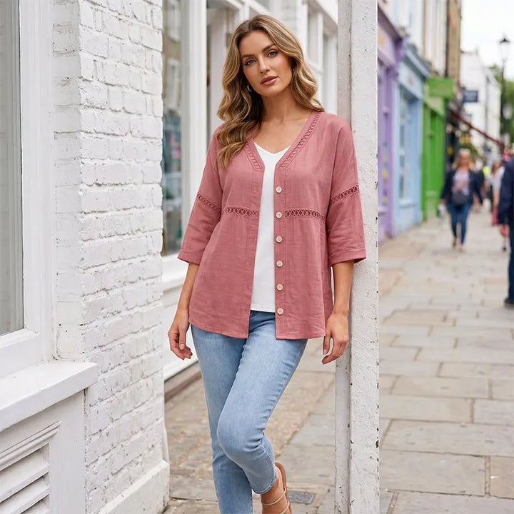 Ardena - Embroidered Button Front Blouse