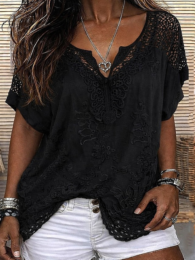Ember - Embroidered Lace V Neck Blouse
