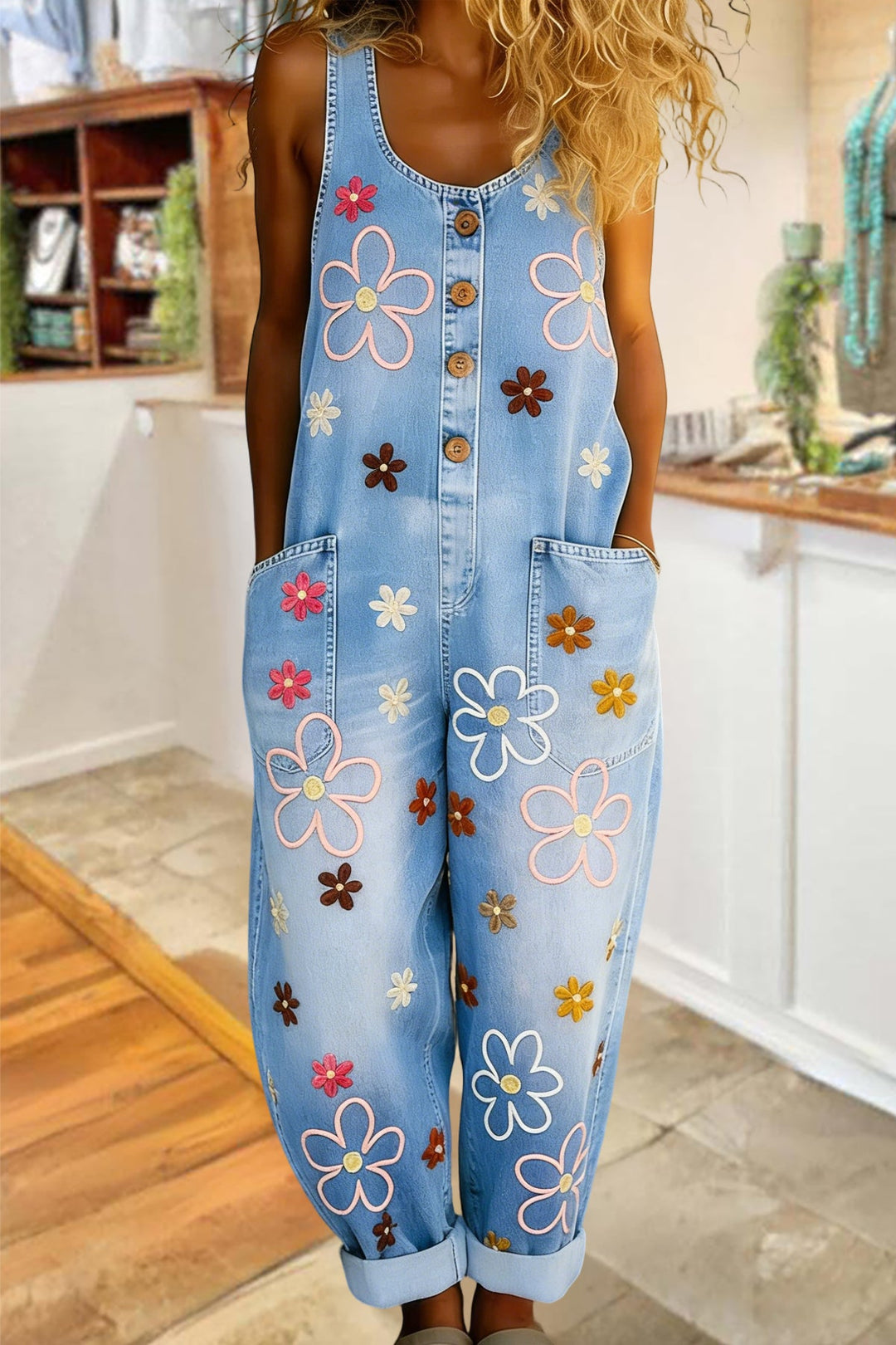 Wenara - Floral Overall Jumpsuit