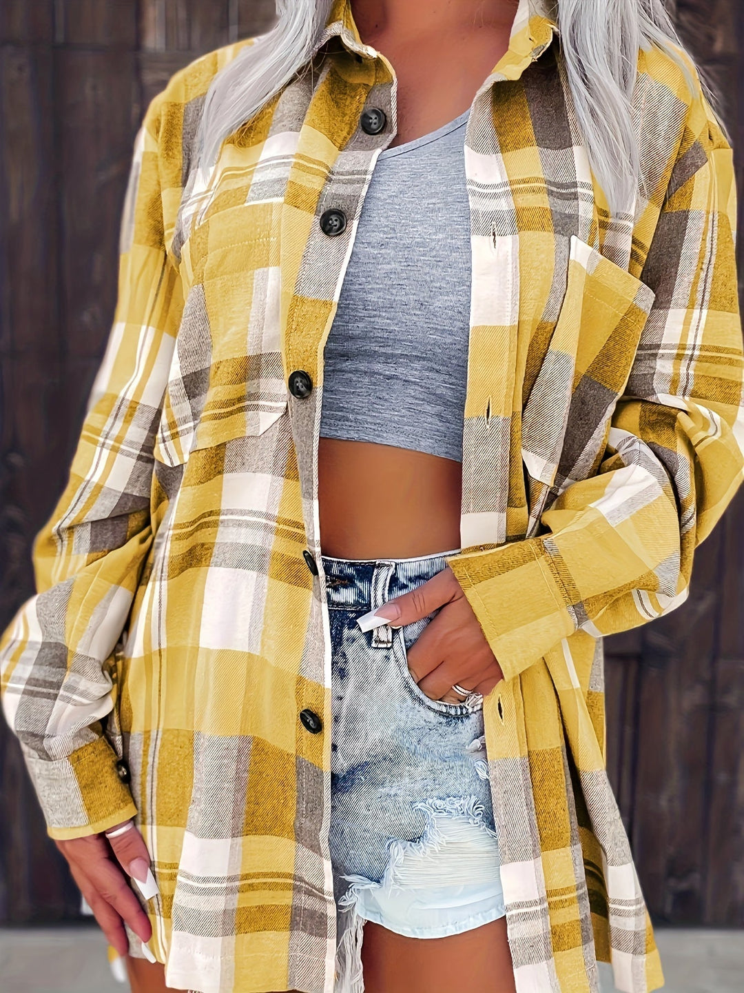 Annora - Casual Brushed Plaid Shirt Jacket