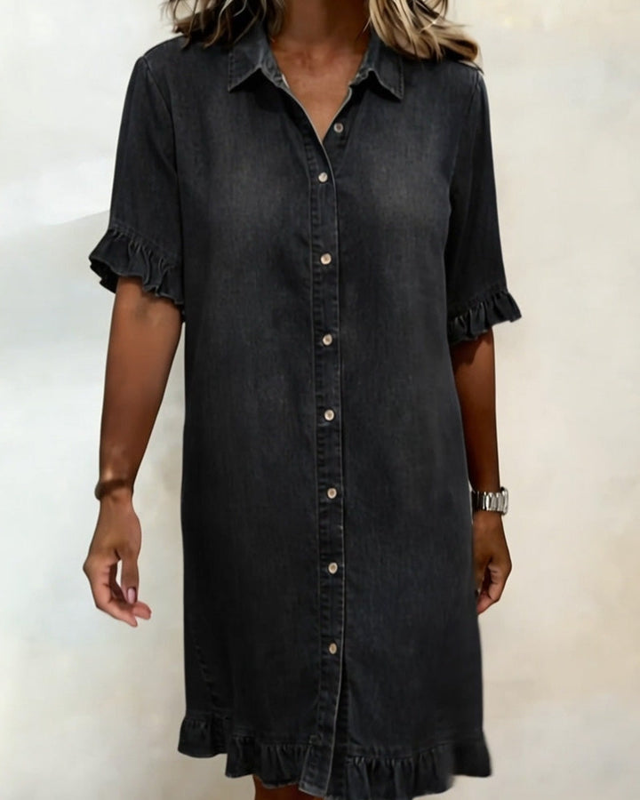 Veloura - Textured Ruffle-Sleeve Mini Dress