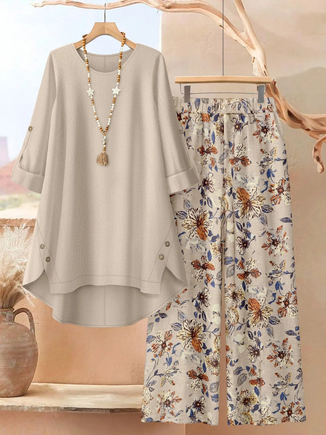 Rosette - Breezy Layered Tunic & Wide-Leg Trousers Set