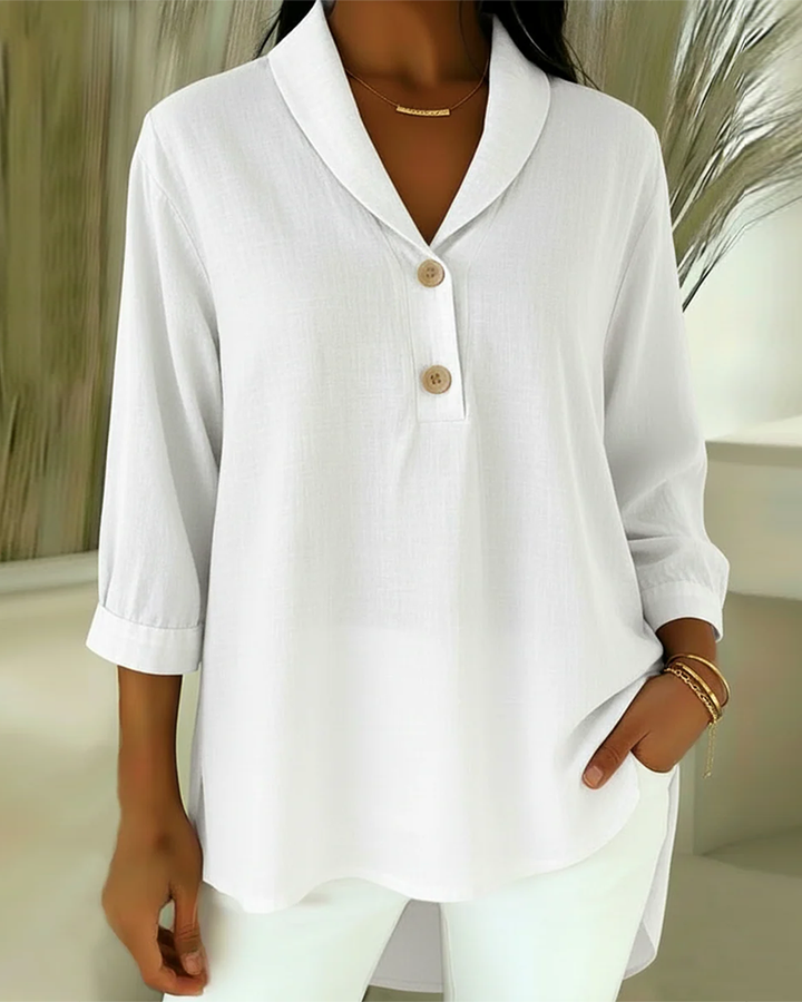 Claire - Soft-Touch V-Neck Button Blouse