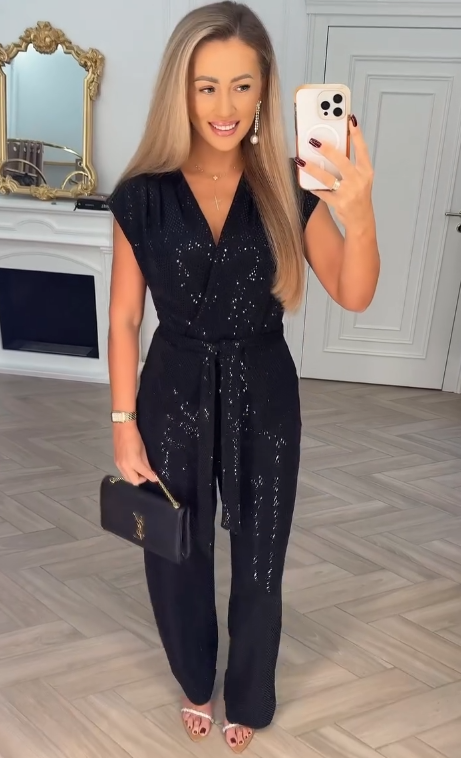 Lioraya - V-Neck Tie-Waist Jumpsuit