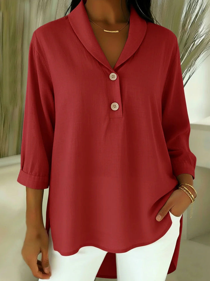 Claire - Soft-Touch V-Neck Button Blouse
