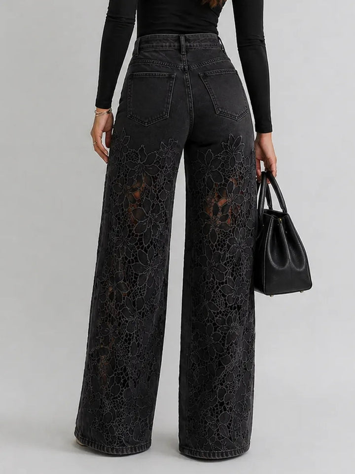 Kaliora - Floral Lace Wide Leg Jeans
