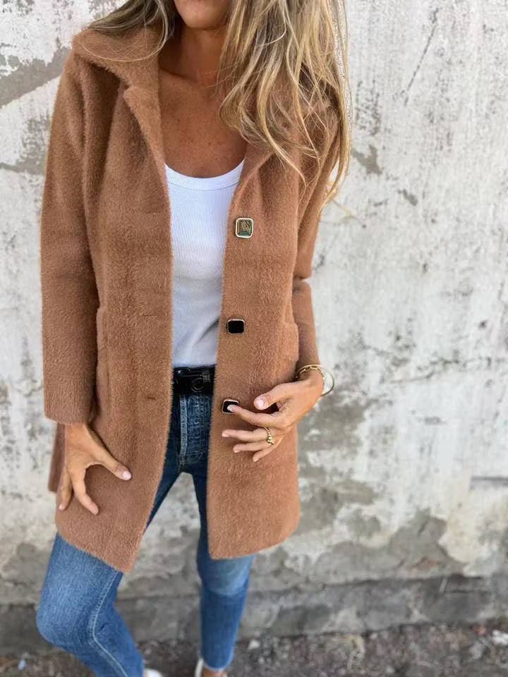 Fia - Soft Touch Button Front Longline Coat