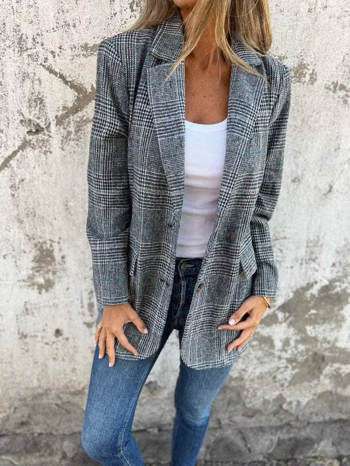 Eira - Tailored Plaid Longline Blazer