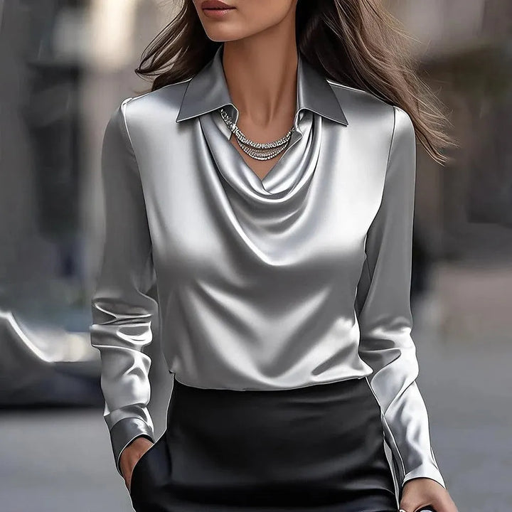 Aelin - Draped Cowl Neck Satin Blouse