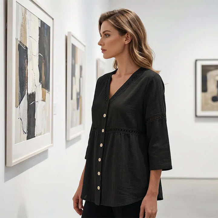 Ardena - Embroidered Button Front Blouse