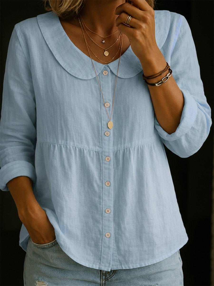 Arlira - Soft-Touch Linen Peter Pan Collar Shirt