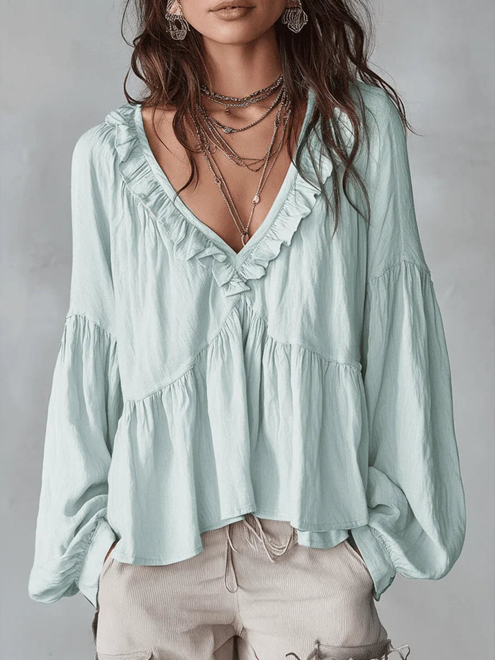 Narella - Ruffle V-Neck Blouse
