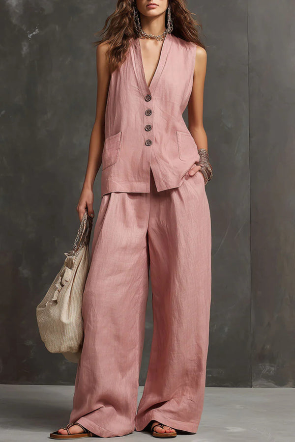 Heloise - Breathable Waistcoat & Wide-Leg Trousers Set