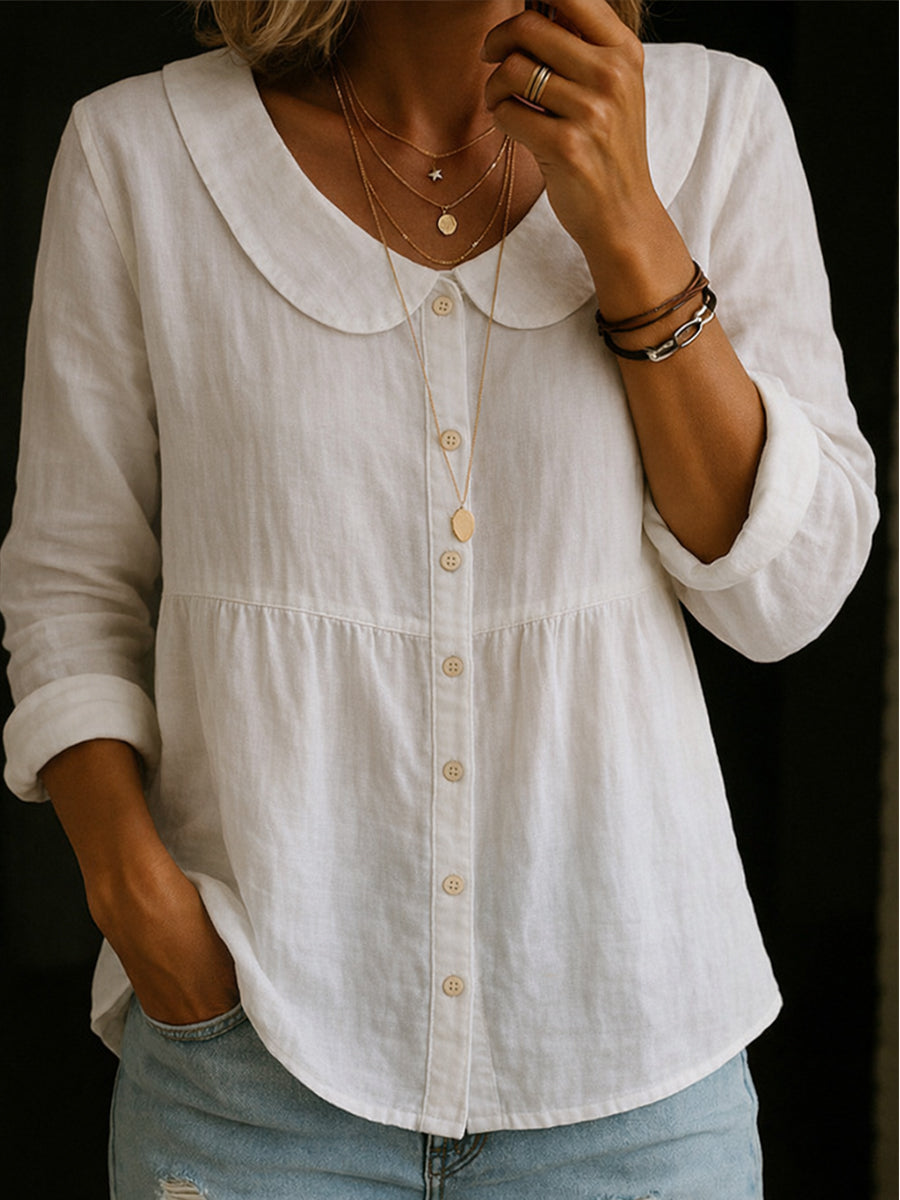 Arlira - Soft-Touch Linen Peter Pan Collar Shirt
