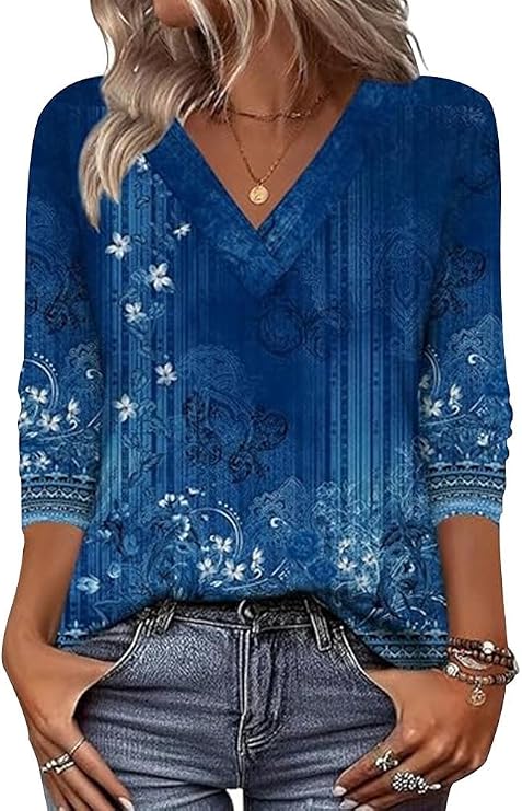 Arianwen - Soft-Touch Printed V-Neck Blouse