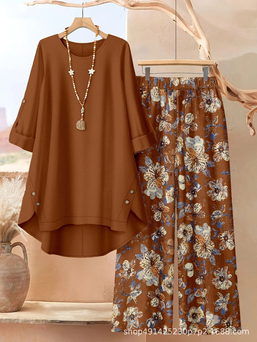 Rosette - Breezy Layered Tunic & Wide-Leg Trousers Set