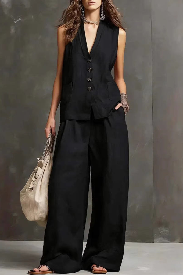 Heloise - Breathable Waistcoat & Wide-Leg Trousers Set