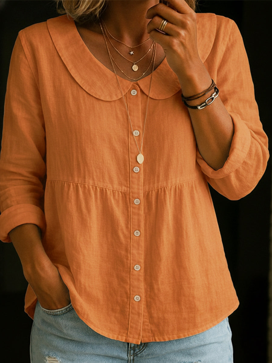 Arlira - Soft-Touch Linen Peter Pan Collar Shirt