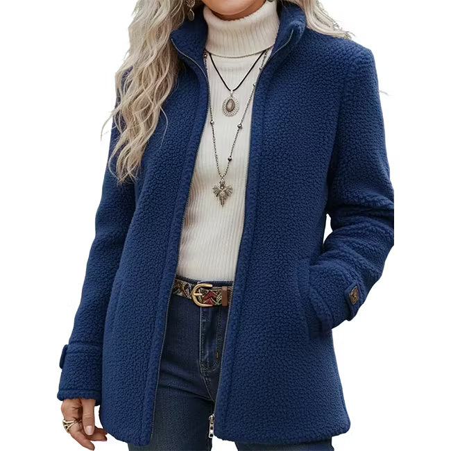Lana - Textured Zip Front Mid Length Jacket
