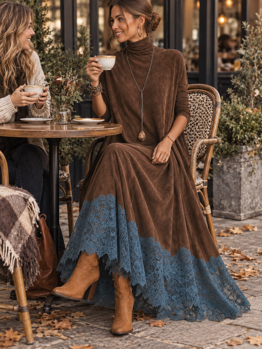 Gretta - Soft-Touch Lace-Trim Maxi Dress