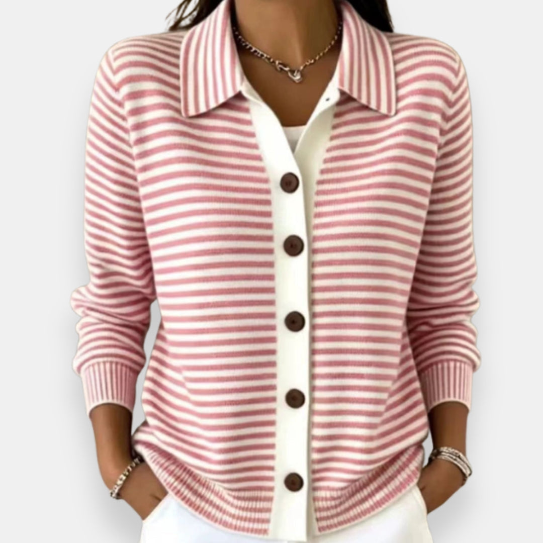 Yola - Striped Button-Front Cardigan