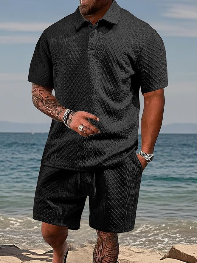 Niall - Textured Polo & Shorts Set