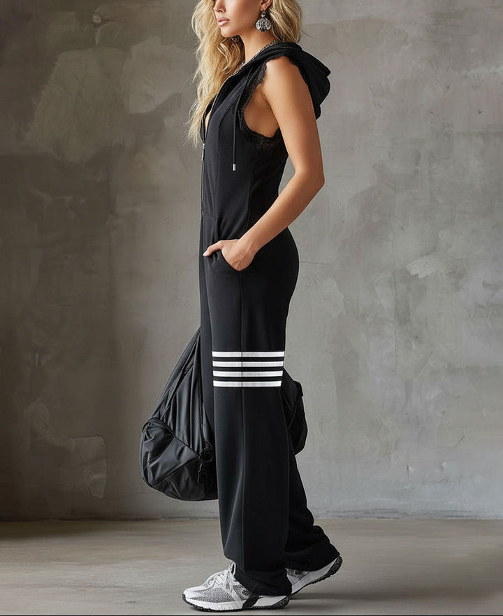 Brisa - Soft-Touch Sleeveless Hooded Jumpsuit