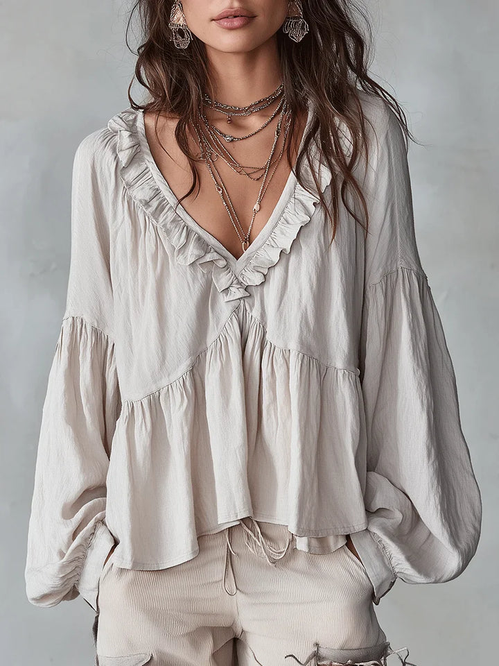 Narella - Ruffle V-Neck Blouse