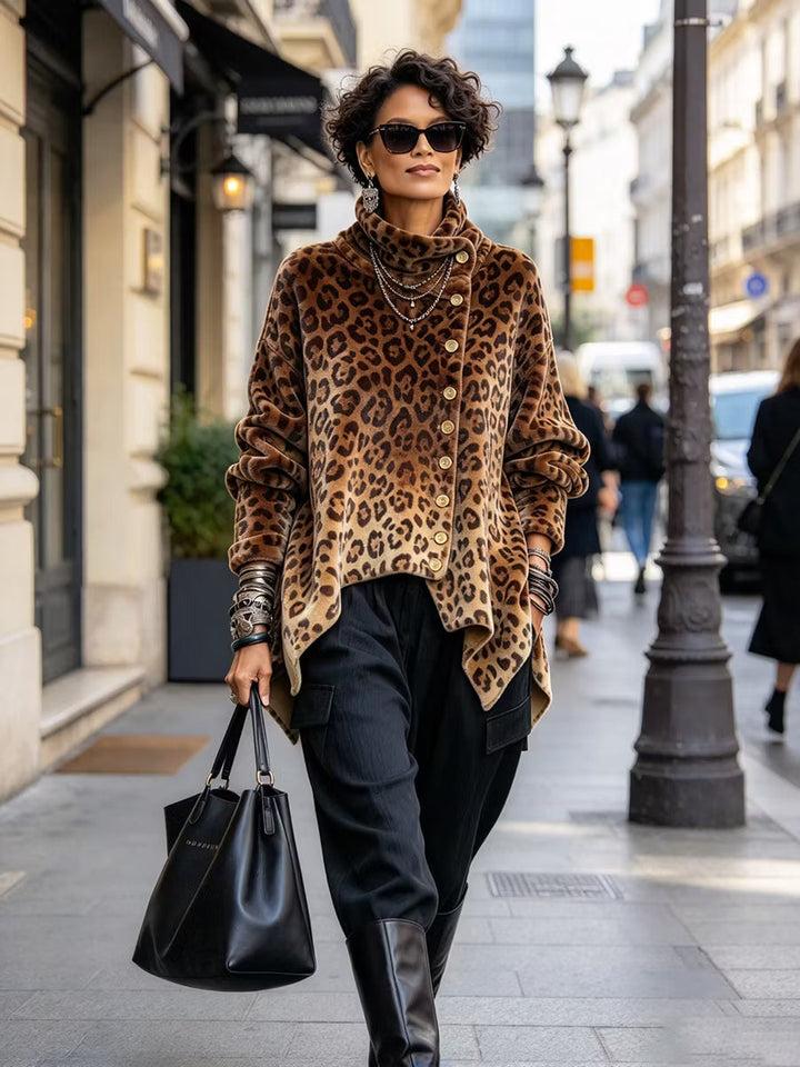 Cilla - Leopard Print High Neck Sweater