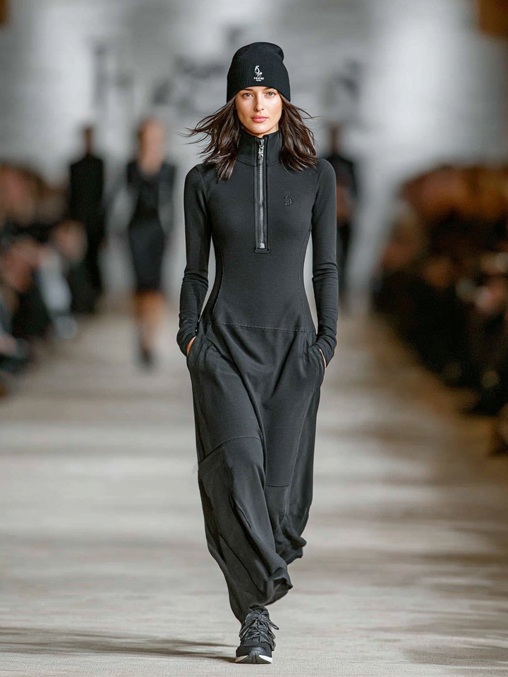 Elise - Soft-Touch Mock-Neck Zip Maxi Dress