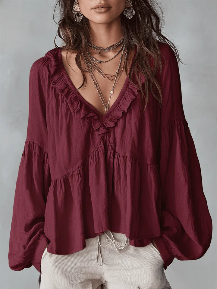 Narella - Ruffle V-Neck Blouse