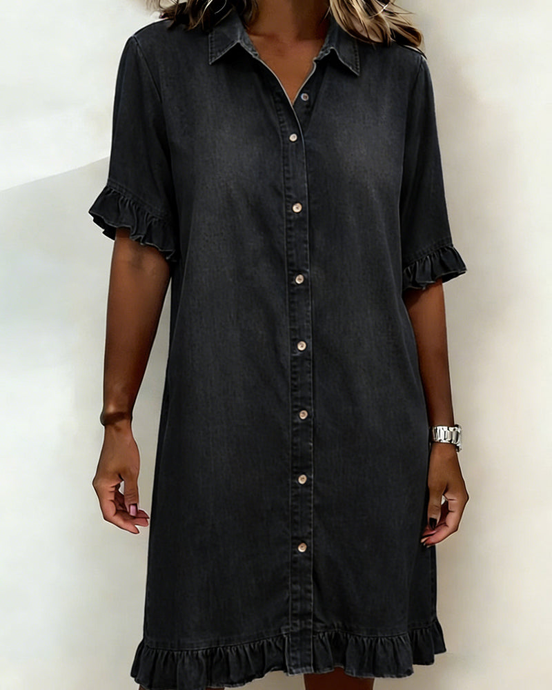 Veloura - Textured Ruffle-Sleeve Mini Dress