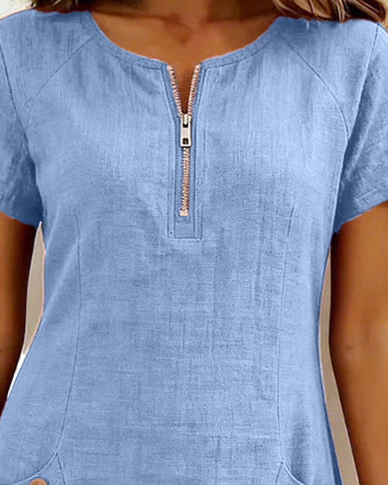 Dariae - Linen-Blend A-Line Dress