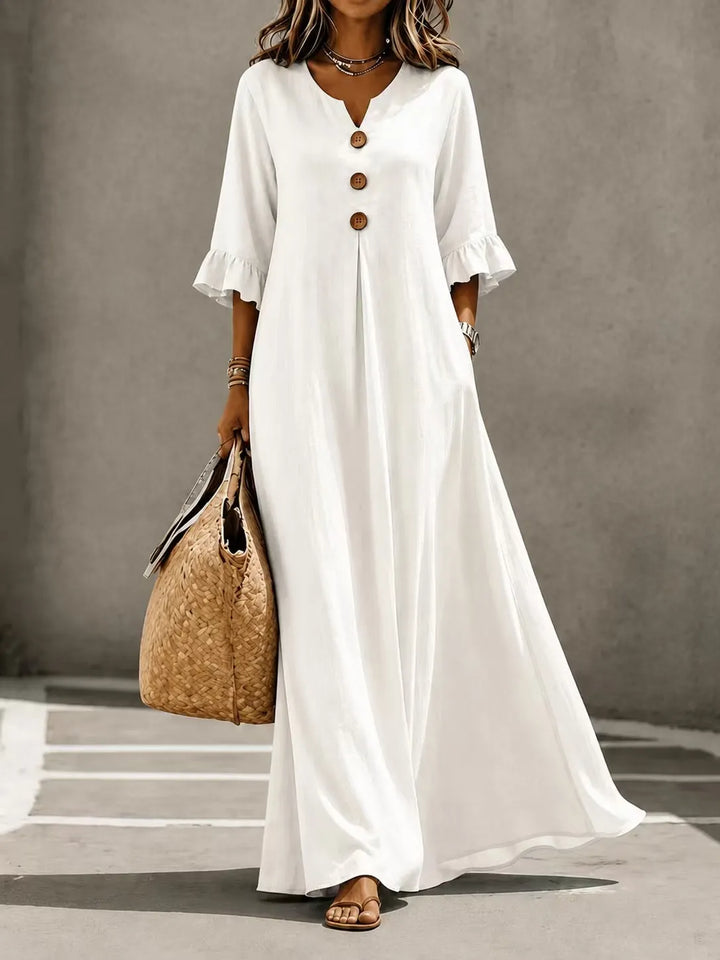 Vesperelle - Soft-Touch Printed V-Neck Maxi Dress