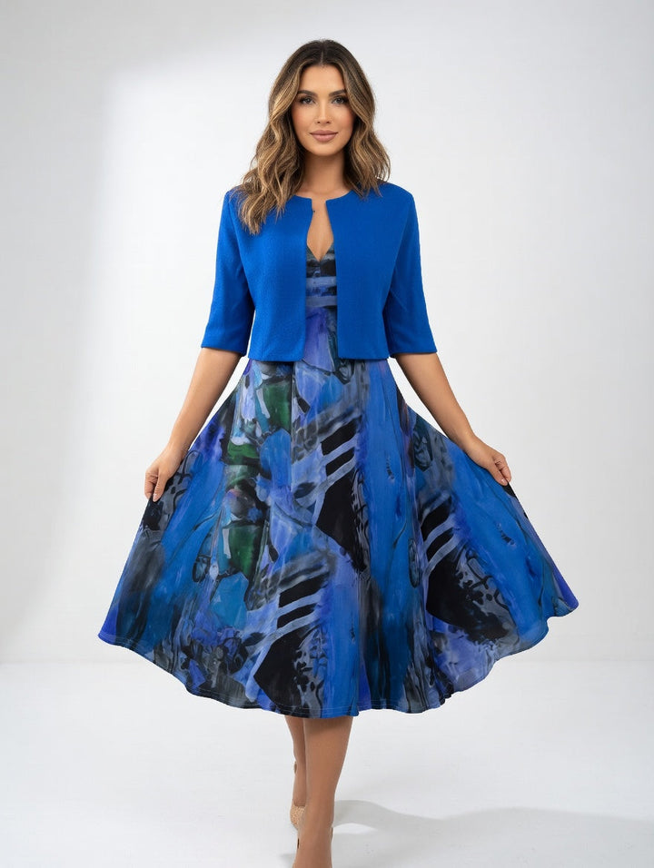 Avelot - Luxe Printed Midi Dress & Bolero Set