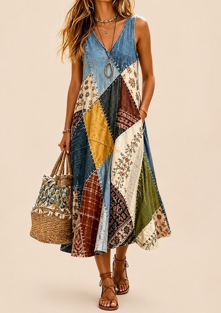 Arwyn - Flowy Patchwork Bohemian Dress