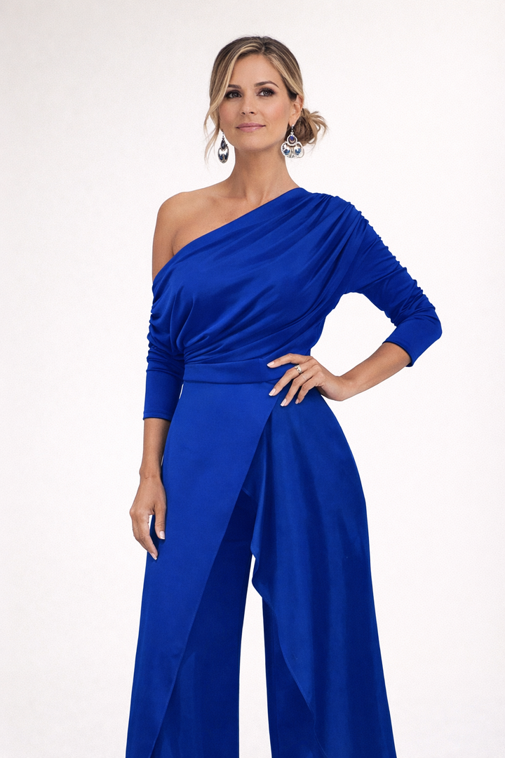 Delphara - Soft-Touch One-Shoulder Wide-Leg Jumpsuit